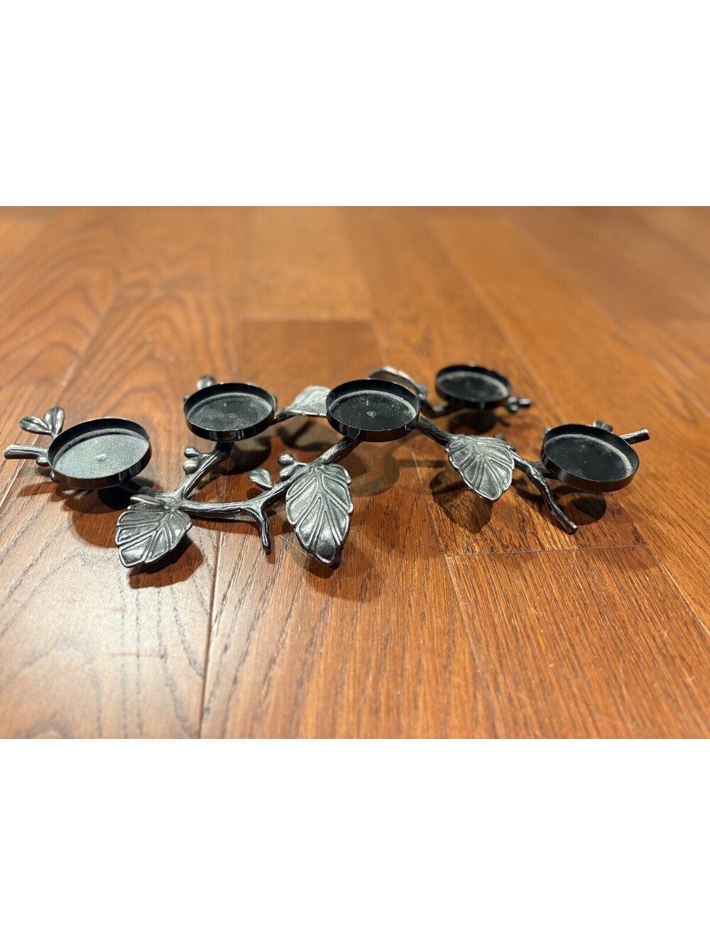 5 Tea light Candle Holder Leaves On Metal Branch 15” Long